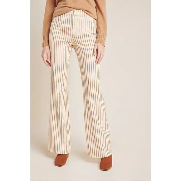 NEW Anthropologie Kellie Gold Striped Lightweight Flare Trousers Pants Size 32 - Picture 5 of 5